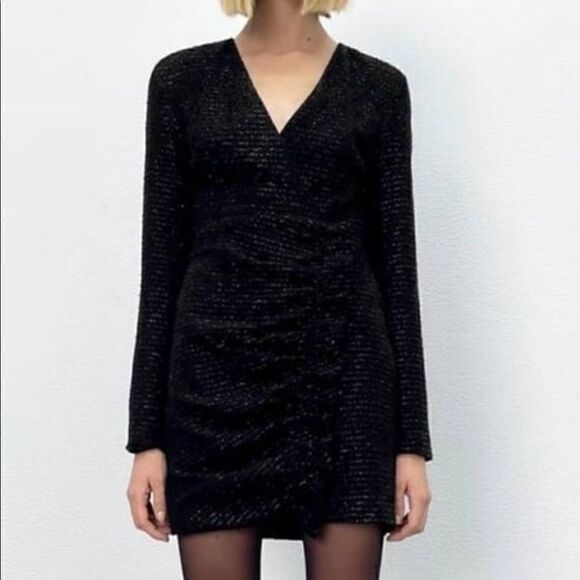 NWT Zara Textured Weave Dress With Ruffles - Picture 4 of 11